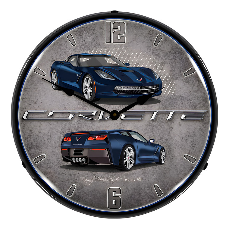 C7 Corvette Night Race Blue Backlit Wall Clock