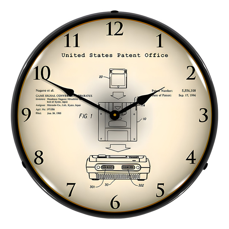 1995 Super Nintendo Patent Blueprint Backlit Wall Clock