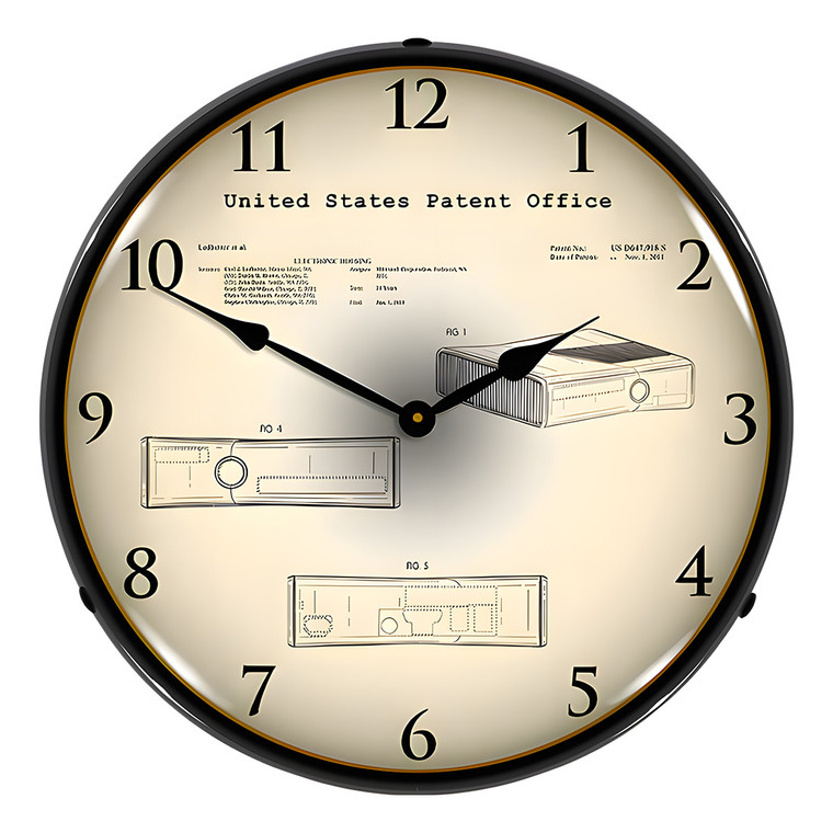 2010 Xbox 360 Patent Blueprint Backlit Wall Clock