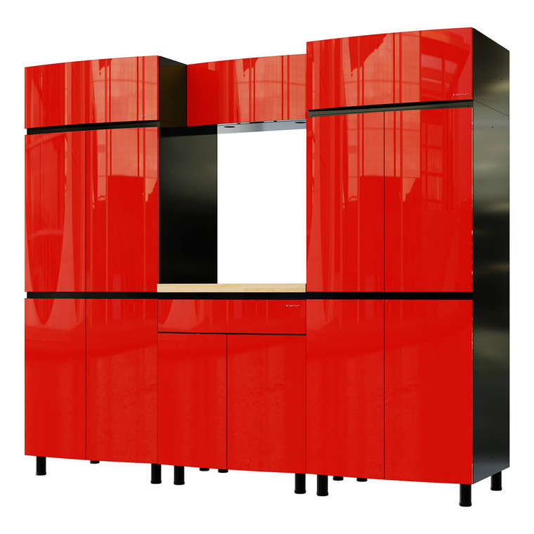 High End Garage Cabinet System in Cayenne Red