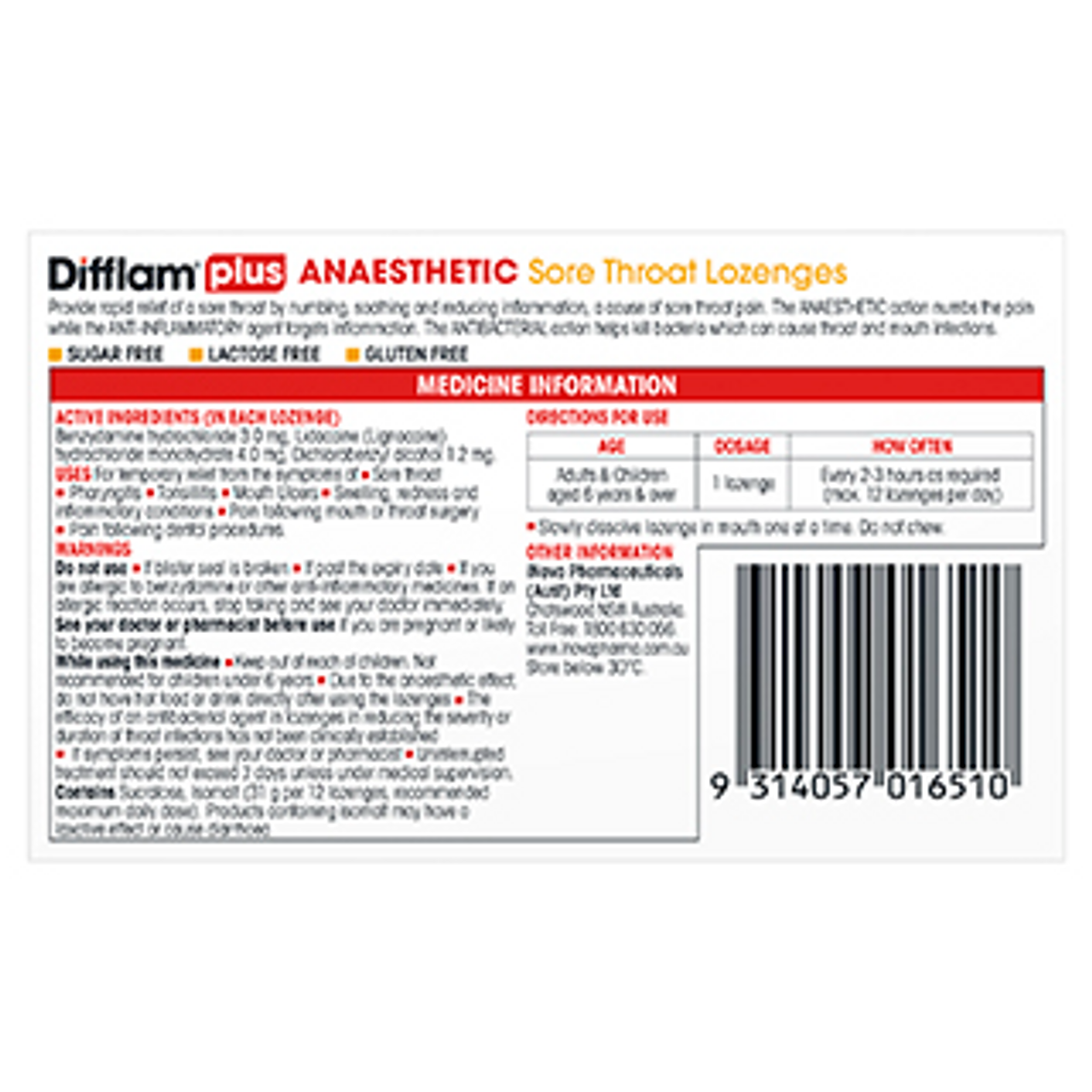 Difflam Plus Anaesthetic Honey & Lemon 32 Lozenges