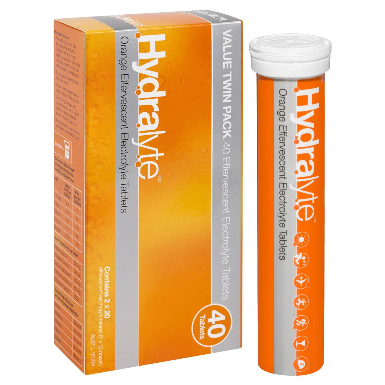Hydralyte Effervescent Electrolyte Orange 40 Tablets