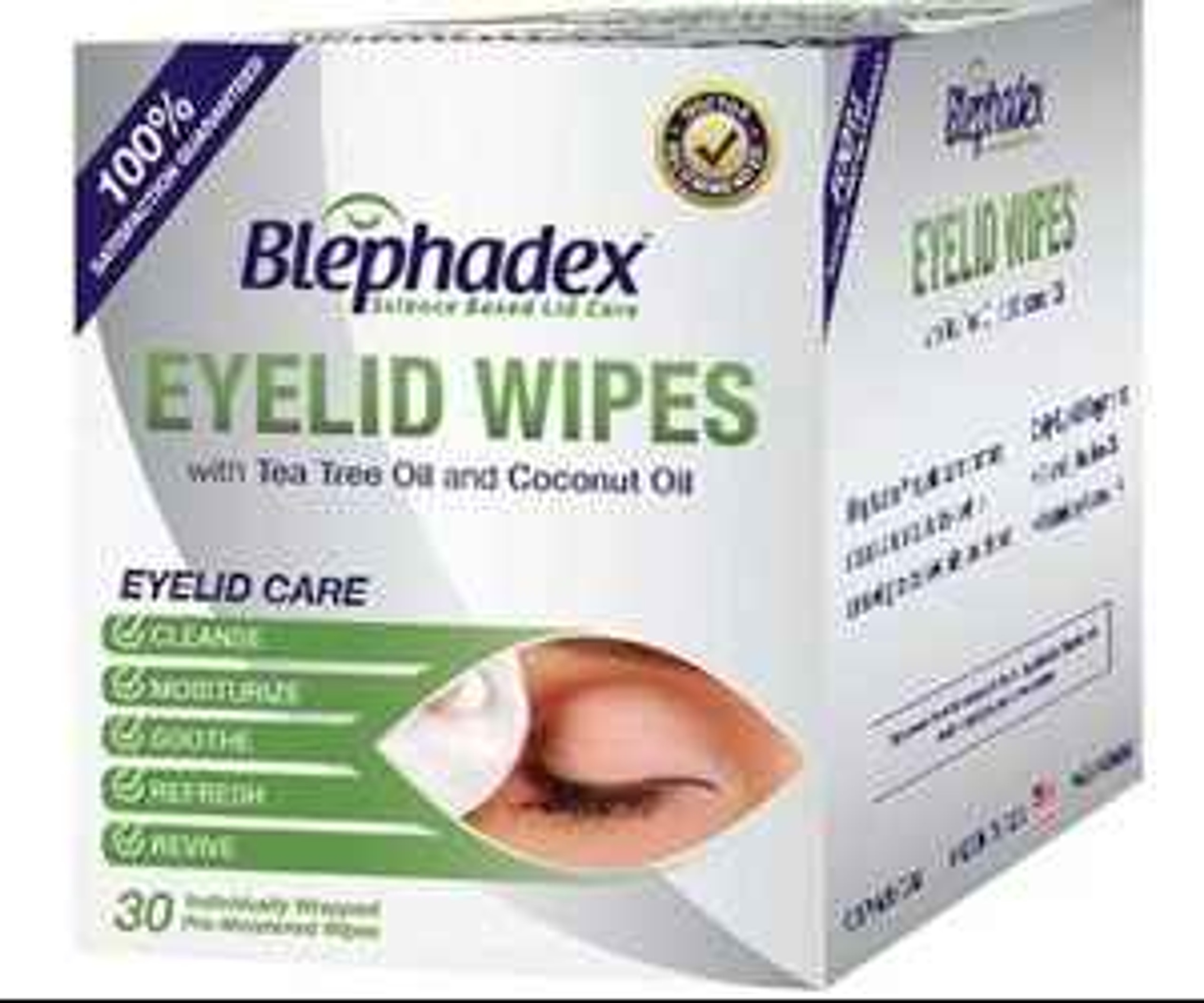 Blephadex Eyelid Wipes With Tea Tree Oil And Coconut Oil 30 Individual Towelettes