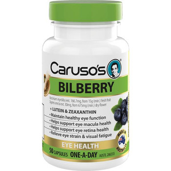 Carusos Bilberry or 50 Capsules Carusos SuperPharmacyPlus