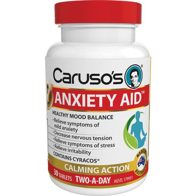 Carusos Anxiety Aid Calming Action or 30 Tablets Carusos SuperPharmacyPlus