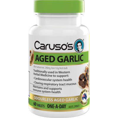 Caruso's Aged Black Garlic 60 Tabs available at Super Pharmacy Plus
