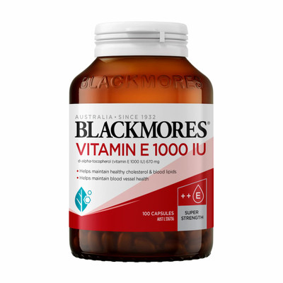 Front of Blackmores Vitamin E 1000IU 100 Capsules