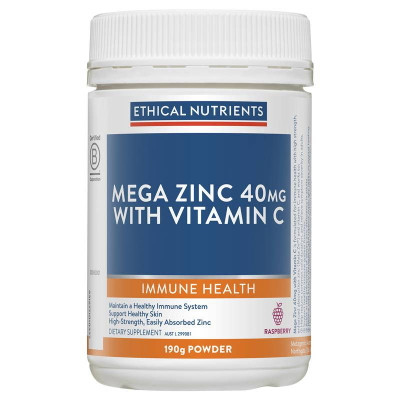 Ethical Nutrients Mega Zinc Powder Raspberry 190G Packaging