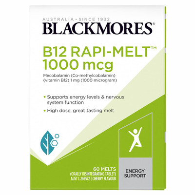 Front of Blackmores B12 Rapi-Melt 1000mcg 60 Melts