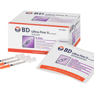BD Ultra-Fine II 0.3ml Short Needle 25mm (31G) x8mm x100