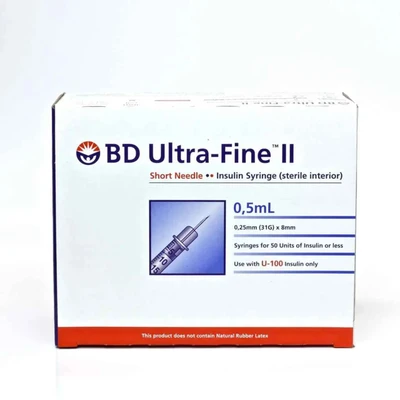 BD Ultra-Fine II 0.5ml Short Needle 0.25mm (31G) x8mm x100
