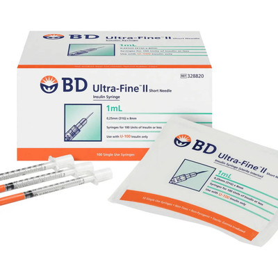 BD Ultra-Fine II 1.0ml Short Needle 25mm (31G) x8mm x100
