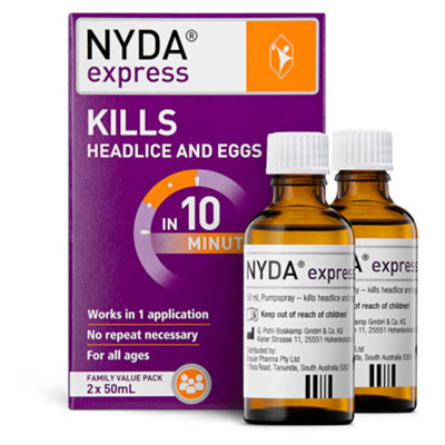 Brauer NYDA Express Head Lice Treatment (Family Pack) | 50ml x 2 - front view with bottles