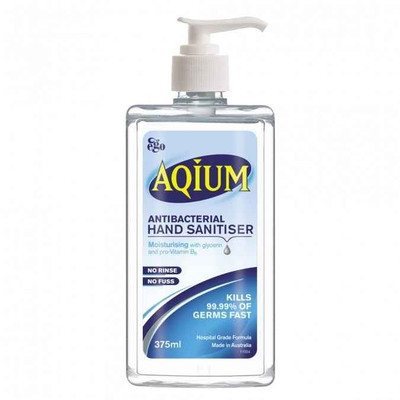 Ego Aqium Antibacterial Hand Sanitiser 375ml Pump Pack Ego Pharmaceuticals SuperPharmacyPlus