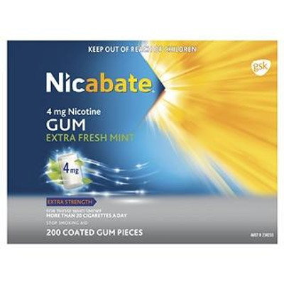 Nicabate 4mg Nicotine Gum Extra Fresh Mint 200 Coated Gum Pieces Nicabate SuperPharmacyPlus