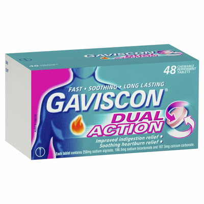 Gaviscon Dual Action Tablets Chewable Peppermint 48 Pack Gaviscon SuperPharmacyPlus