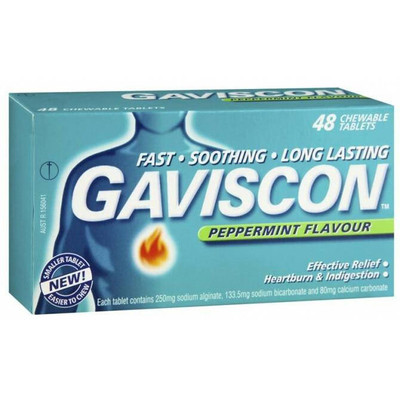 Gaviscon Chewable Tablets Peppermint Heartburn and Indigestion Relief 48 Pack Gaviscon SuperPharmacyPlus