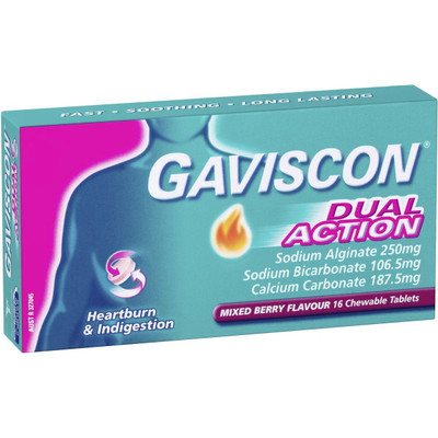 Gaviscon Dual Action Mixed Berry 16 Tablets Gaviscon SuperPharmacyPlus