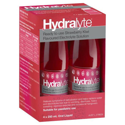 Hydralyte Electrolyte Solution or Strawberry Kiwi or 250mL 4 Pack Hydralyte SuperPharmacyPlus