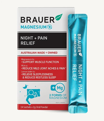 Brauer Magnesium+ Night + Pain Relief | 24 Sachets  by  available at SuperPharmacy Plus