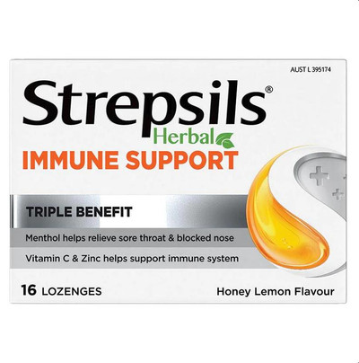 Strepsils Herbal Immune Support Honey/Lemon 16 Lozenges  by  available at SuperPharmacy Plus