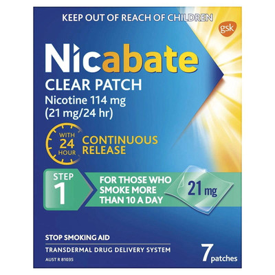Nicabate Clear Patch Nicotine 21mg Step 1 | 7 Pack  by  available at SuperPharmacy Plus