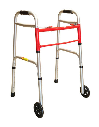 Folding Walking Frame 5\" Castors | 2 Button | Red  by  available at SuperPharmacy Plus