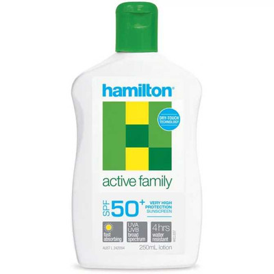 Hamilton Active Family Sunscreen SPF50 Plus Lotion | 250ml | Buy for 14.95 | Hamilton Skin Active |