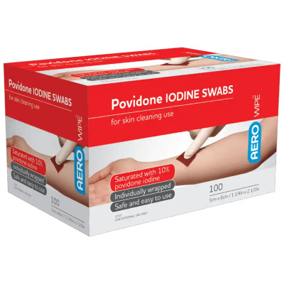 AEROWIPE 10% Povidone Iodine Swabs 60 x 33mm | 100 Pack ( ) from SuperPharmacyPlus