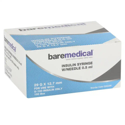 Bare Medical INSULIN SYRINGE WITH NEEDLE 0.5ML 29G X 12.7MM | 100 Box ( Bare Medical ) from SuperPharmacyPlus