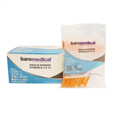 Bare Medical Insulin Syringe with Needle 0.5ml 29G x 12.7mm ( Bare Medical ) from SuperPharmacyPlus