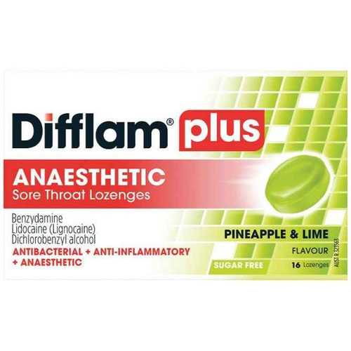 Difflam Plus Anaesthetic Pineapple and Lime 16 Lozenges iNova SuperPharmacyPlus