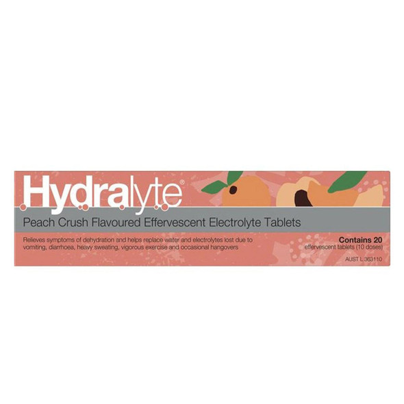 Hydralyte Peach Crush Effervescent Tablet or 20 Pack SuperPharmacyPlus
