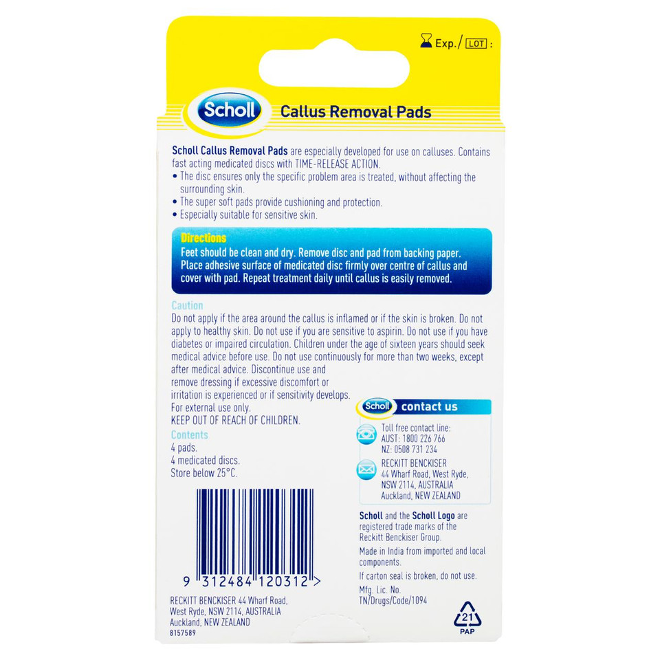 Scholl Callus Removal Pads 4 Pads
