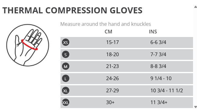 Thermoskin Thermal Compression Gloves Sizing Guide