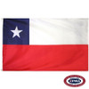 The Chile flag has two horizontal stripes of white and red. In the center of the dark blue canton is a white 5-pointed star. FMAA Certified Made in America seal.