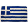 The Greek flag with nine alternating blue and white horizontal stripes. A white cross is on a blue background in the upper left corner. 