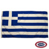 The Greek flag has 9 horizontal blue and white stripes. In the canton is a perpendicular white cross on a blue field. FMAA Certified Made in America seal.