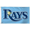 The Tampa Bay Rays flag. This flag has a light blue field and says "Rays" in navy with a blue outline. 