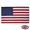 The US flag has a blue canton in the upper left corner with 50 white stars. The rest of the flag has 13 red and white alternating stripes.
