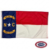 The North Carolina flag has a blue field on the left & 2 stripes of red & white on the right. On the blue field are the letters NC, separated by a star. FMAA Certified Made in America seal.