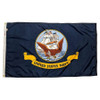 The Navy flag has a dark blue background, and the Navy’s emblem is in the center, depicting a bald eagle on an anchor in front of a ship.