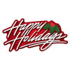 A Happy Holidays Magnet printed on vinyl and backed with .30 mil magnetic material. Design says happy holidays in white cursive text, with a red border and a mistletoe image.