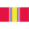 A design of a streamer with a wide vertical yellow stripe in the center, flanked by narrow stripes of red, white, blue, white and wide red stripes.