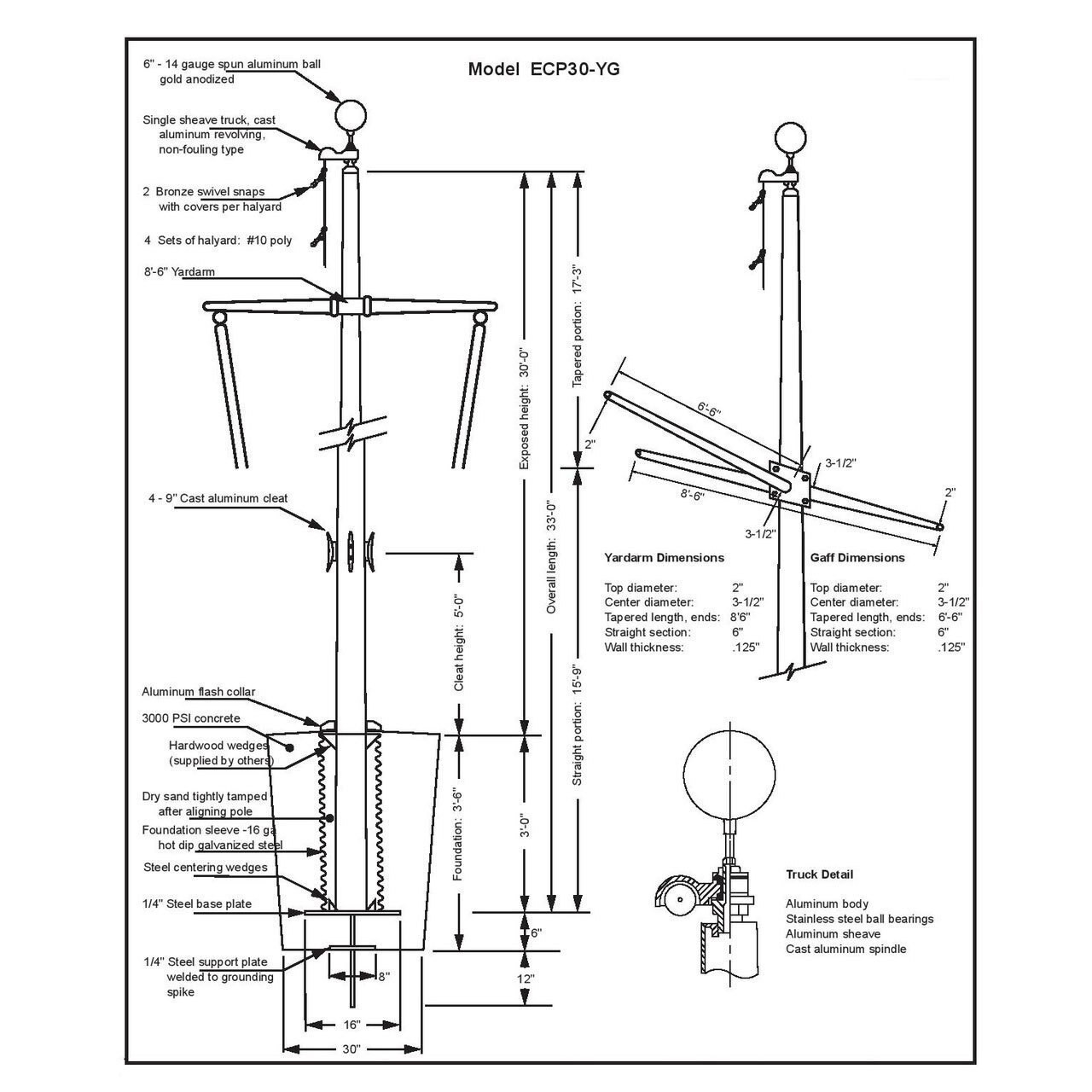 ECP30YG Flagpole Nautical Outdoor Flagpoles