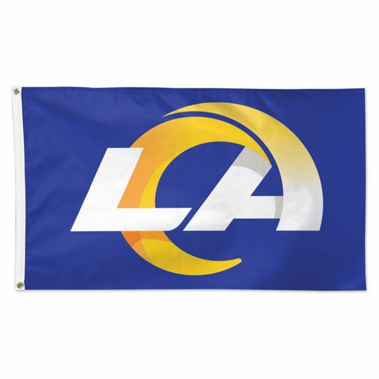 Los Angeles Rams flag, NFL, blue yellow metal background, american