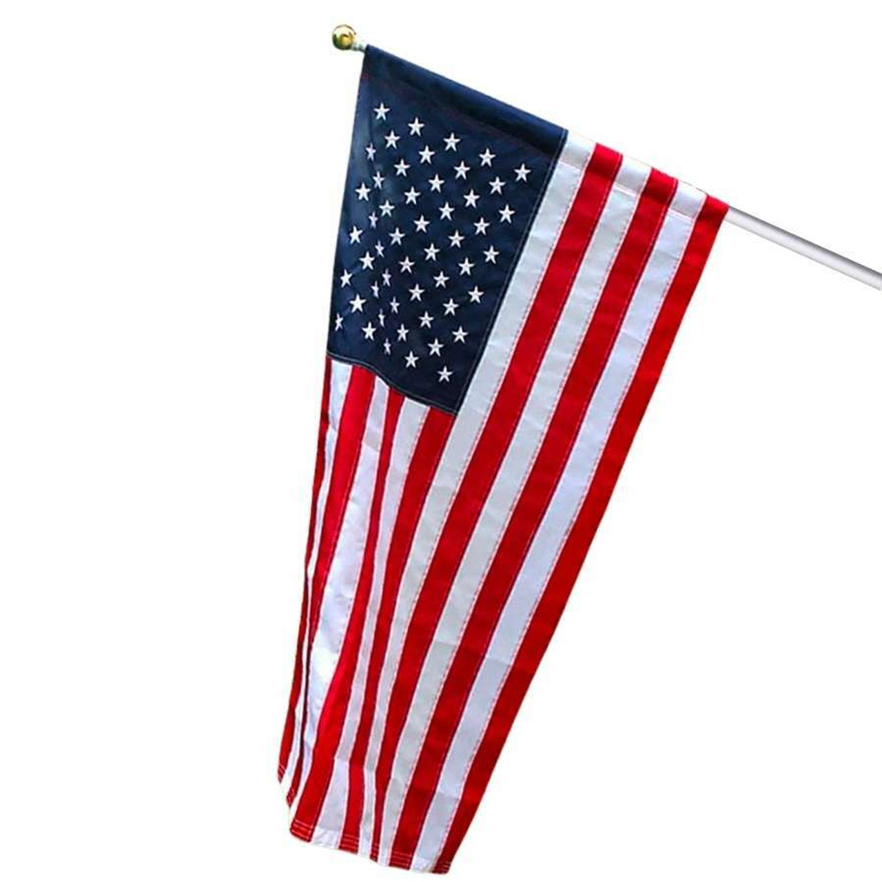 A nylon American flag with a pole sleeve on a tangle-free flagpole. 