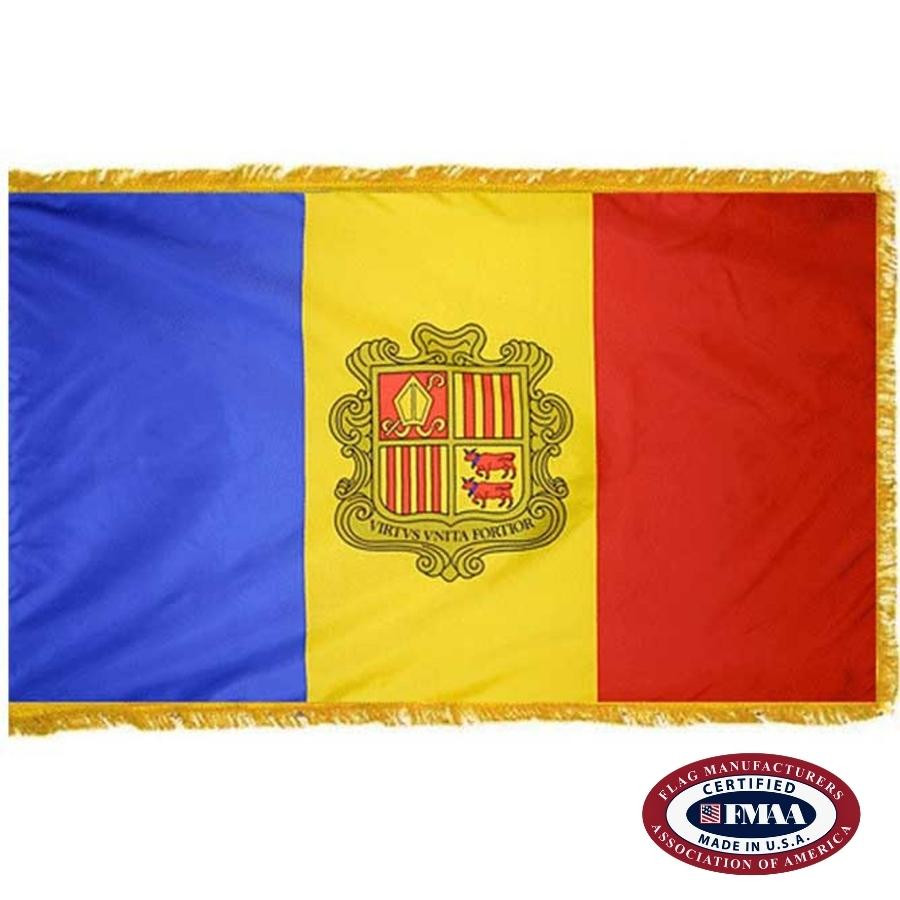 Andorra Flag with Gold Fringe - Shop Our Indoor Andorran Flag