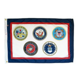 US Armed Forces Emblem Flag with the official seals of the Air Force, Army, Navy, Marine Corps, Coast Guard