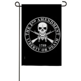 This black flag features a white skull with two crossed guns within a circle. The text reads "The 2nd Amendment" on the top and "1781," "Liberty Or Death" is on the bottom.